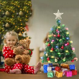 Decoraciones navideñas Árbol de Navidad de bricolaje Vibrante Mini árbol de Navidad de escritorio Árbol de Navidad de aspecto realista con cadena de luces Top Star Ball Set Festivo 231120