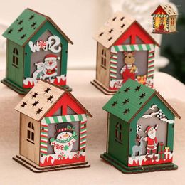 Decoraciones navideñas DIY, luz LED, casa de madera, decoración de árbol, alce, Papá Noel, muñeco de nieve, colgante, decoración feliz
