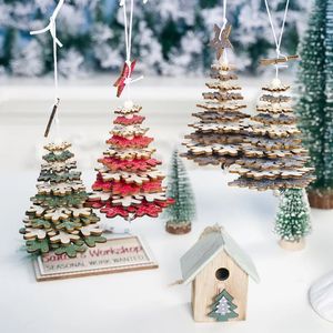 Décorations de Noël DIY Pentagone Arbre de neige suspendu 3D Décoration en bois Ornements Artisanat 12 Pcslot Mini Pendentif 231025
