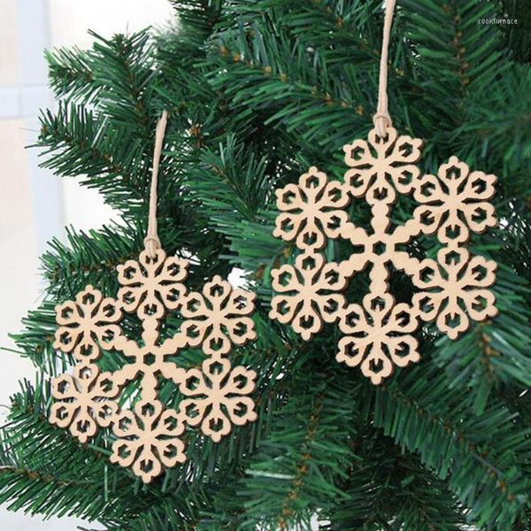 Décorations de noël DIY flocon de neige, pendentifs en bois naturel, ornements suspendus pour arbre de noël, artisanat en bois pour fête à domicile