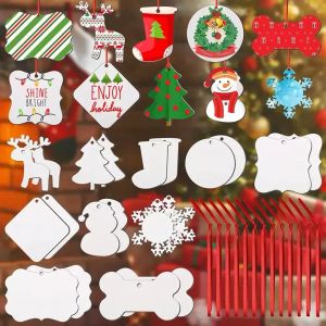 Décorations de Noël DIY Sublimation Blancs Pendentifs Noël MDF Ornements Coeur Forme Transfert De Chaleur Blanc Blancs Arbre De Noël Décor