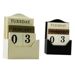 Decoraciones navideñas Diy Calendario de escritorio de madera Retro Vintage Bloque Perpetuo Oficina ambiental de madera Decoración del hogar Negro Blanco1311x