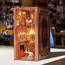 Kerstdecoraties DIY Houten boekenhoekje Plank invoegen Poppenhuispakket Miniatuur bouwpakketten 3D-boekenhoekje Boekenplank met licht Boekensteunen Cadeau 231113