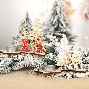 Kerstdecoraties Diy houten handgeschilderde ornamenten Xmas Santa Claus Elk Candlestick Holiday Sfeer DecorationChristmas