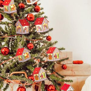 Kerstdecoraties Diy houten huis led licht lantaarn boomdecoratie elanden santa ornamenten xmas cadeaus navidad noel jaar 2022