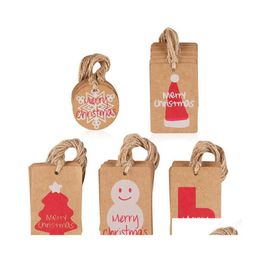 Kerstdecoraties Diy Xmas Kraft Paper Merry Gift Tags Funstkaarten Hangen met bijpassende string voor bruiloft Drop Delivery Home G OTLQR