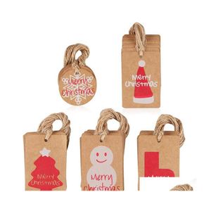 Kerstdecoraties Diy Xmas Kraft Paper Merry Gift Tags Funstkaarten Hangen met bijpassende string voor bruiloft Drop Delivery Home G OTLQR