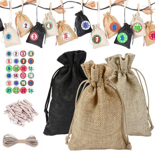 Décorations de Noël DIYCalendrier de l'avent Countdown1-24 Numbers BagCandy Gift Sacks Pochettes de rangement Décoration Hanging Small Bag