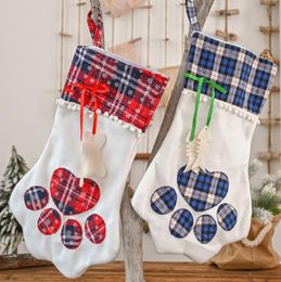 Kerst decoraties hond kat poot geschenk tas plaid snoep cadeau kous kerstboom ornamenten nieuw jaar xmas woondecoratie BT882