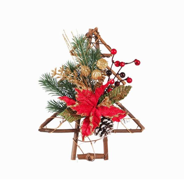 Adornos navideños para colgar en la puerta, árbol de madera, decoración del hogar, flor, cono de pino, pared