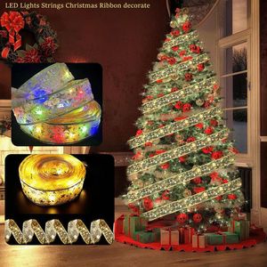 Kerstdecoraties dubbele laag Fairyled Lights Strings Christmas Ribbon Bows With Led Christmas Tree Ornamenten Jaar Navidad Home Decor