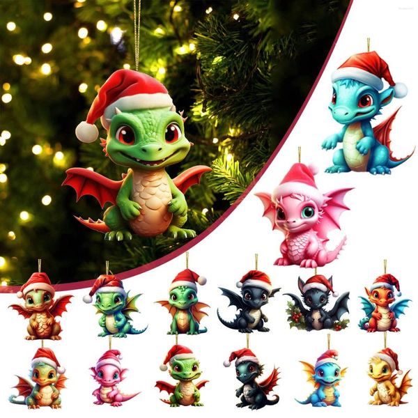 Decoraciones navideñas Dragon Baby 2D acrílico dibujos animados dinosaurio ornamento lindo árbol decoración colgante para la oficina en casa