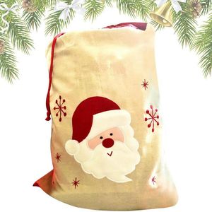 Saco con cordón para decoraciones navideñas, bolsa de regalo de lona grande reutilizable de Papá Noel, lavable a máquina, suministro de vacaciones para juguetes de bastón de caramelo