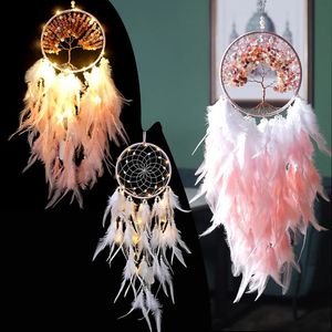 Décorations de Noël Dream Catcher avec ou sans lumière Creative Naturel Arbre de vie cassé Plume Haut de gamme Ornements Dreamcatcher ome Decor 231127