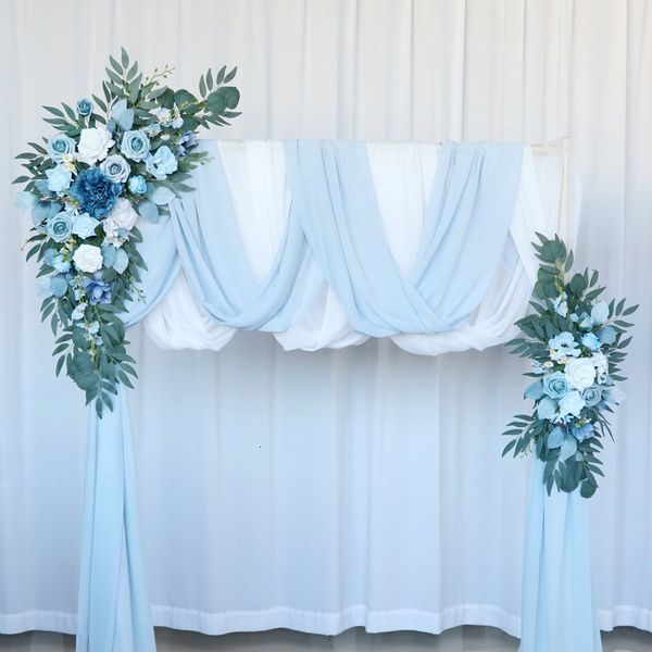 Decoraciones navideñas Dusty Blue Artificial Wedding Arch Flowers Kit White Drapeing Fabric Arreglo Swag para ceremonia Telón de fondo Decoración 230919