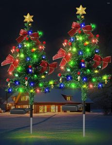 Décorations de Noël E2 2PCS Lampes solaires d'arbre en plein air LED imperméable à l'eau Cour décorative de Noël Décor de jardin