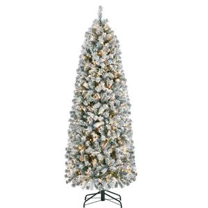 Décorations de Noël Easyfashion 6 pi arbre artificiel décoration de vacances crayon floqué pré-éclairé avec support pliable vert 231113