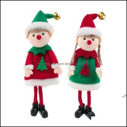Kerstdecoraties Ees Plush Boy en Girl Hanger Kerstmis elf Dolls Tree Hangende ornamenten Kids Geschenken PAA9952 Drop Delivery Home Gar OTO8W