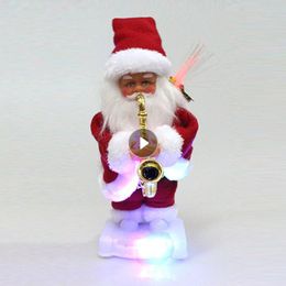 Kerstdecoraties Elektrische kerstman met muziekinstrument muziek pluche poppen decoratie ornamenten kinderen speelgoed geschenken snelle levering