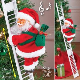Kerstdecoraties Elektrische Santa Claus Climbing Ladder Plush Doll Creative Music Xmas Decor Kid Toy Gift Birthday Gifts 221124