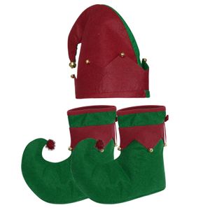 Décorations de Noël Elf Hat Santa Shoes avec décor de cloche pour enfants Costume de Noël adulte Fournitures de fête de fête HatShoes Set 230905
