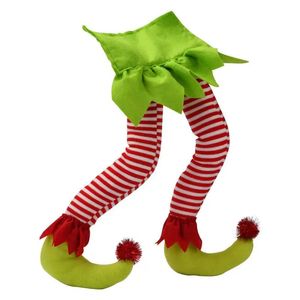 Décorations de Noël Jambes d'elfe pour décorations de Noël en peluche Père Noël Jambes d'elfe Ornement Jambe en peluche Figure Jouet coincé dans l'arbre de Noël pliable 231019