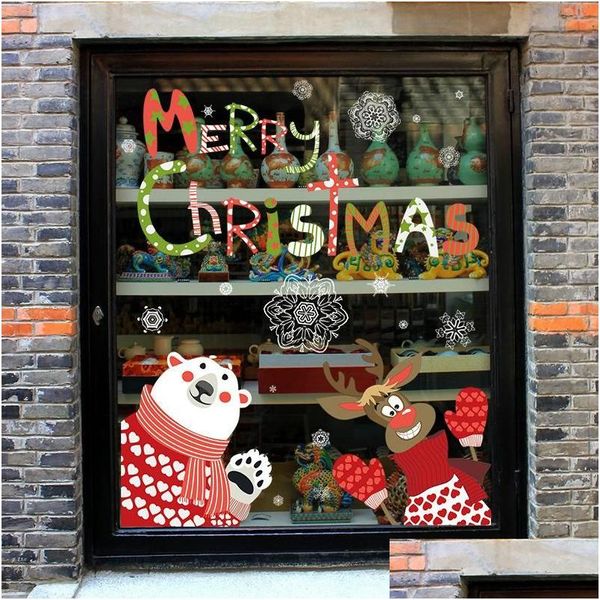 Décorations de Noël Elk Window Sticker Stickers muraux Decal Festival Atmosphère Dress Up Fournitures Secorations Drop Livraison Accueil Ga Otbvl