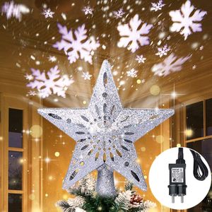 Décorations de Noël EU / US / UK Plug in Tree Topper Star Projector Lights 3D Snowflake Night Party Ornement 221130