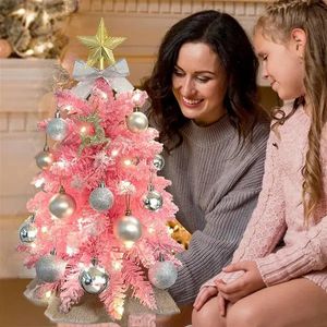 Décorations de Noël exquise arbre de Noël avec lumières 2 pieds petites table de table mini rose arbre de Noël artificiel avec ornements de Noël décor de Noël 231027