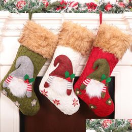 Kerstdecoraties Gezichtsloze poppenbreien KOORD Large gebreide Santa Gnome Socks Candy Gift Bag Decoratie Drop levering Huis G Dhpie