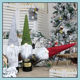 Kerstdecoraties Gezichtsloze pop wijnfleskoffer Noordse land God Santa Claus Champagne er Nieuwjaar Decoratie Drop Delivery Home OTFDP