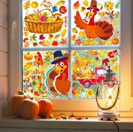 Décorations de Noël Décor d'automne Thanksgiving Fenêtre S'accroche pour la maison Feuilles d'automne Turquie Décalcomanies Fournitures de fête Livraison directe Amarp