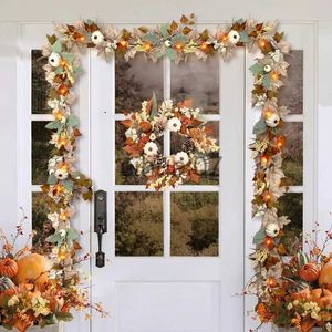 Décorations de Noël Guirlande d'automne Feuille d'érable d'automne Couronne de baies de citrouille pour Halloween Cheminée Ferme Mariage Noël Thanksgiving Décoration x1020