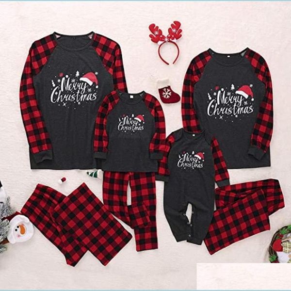 Adornos navideños Familia Pijamas navideños A juego Ciervos Mamá y yo Pijamas Conjuntos de ropa Look Ropa de dormir Madre Hija Padre Dh2L3