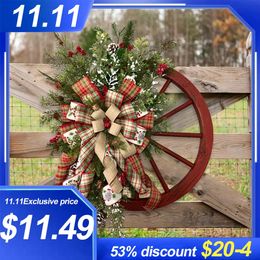 Kerstdecoraties Boerderij Wagon Wheel Krans 40cm Kerst Winter Deur Hangend Thuis Buiten Decoratie Jaar Geschenk Kerstdecoratie 2024 231113