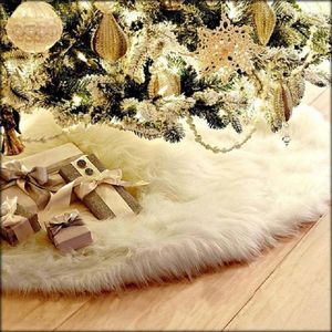 Décorations de noël mode arbre jupe blanc longue neige en peluche base tapis de sol couverture noël fête décor fournitures