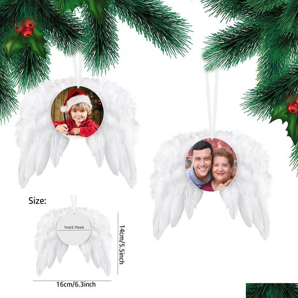 Décorations de Noël Ailes de plumes Sublimation Ornement Blancs en bois Ange En gros Drop Livraison Maison Jardin Fête Fête Supplie Dhh2X