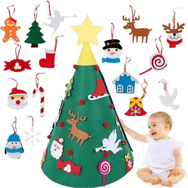 Décorations de Noël Ensemble d'arbres en feutre éclairés pour enfants en bas âge avec accessoires Jouets de pré-maternelle pour lit de salon