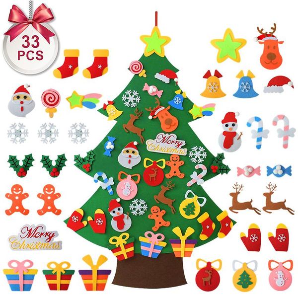 Décorations de noël feutre arbre avec ornements enfants année cadeau jouets fête tenture murale décoration pour la maison Navidad 2022 noël