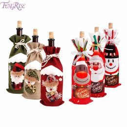 Decoraciones navideñas FengRise Botella de vino de Navidad Decoración Papá Noel Cubierta de la botella Medias de Navidad Titulares de regalo Vajilla de Navidad Regalo de año 220926