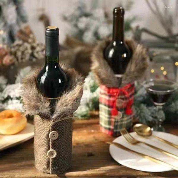 Decoraciones navideñas FengRise para el hogar, funda para botella de vino de Papá Noel, calcetín de muñeco de nieve, soportes de regalo, decoración navideña, año