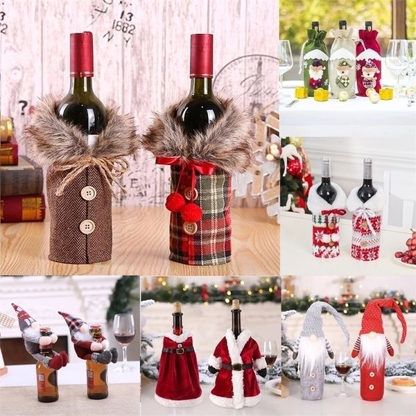 Decoraciones navideñas FengRise para el hogar Papá Noel Cubierta de la botella de vino Muñeco de nieve Calcetín Titulares de regalo Navidad Decoración Año 220922
