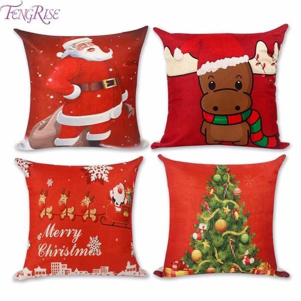 Décorations de Noël FENGRISE joyeux noël décorations pour la maison noël taie d'oreiller père noël 45x45cm renne lin housse coussin année décor 220926