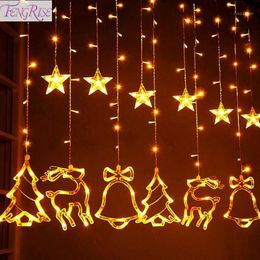 Decoraciones navideñas FENGRISE Tree Elk Star Cortina Luces para adornos para el hogar 2023 Regalos de Navidad Año 20231