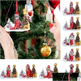 Decoraciones navideñas Colgantes festivos Colgante Perro de madera Adorno de gota Árbol de Navidad Cachorro Suministros de fiesta de año nuevo Decoración de la habitación D Dhdli