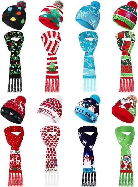 Décorations de Noël, ensemble chapeau et écharpe éclairé par LED, dernière collection de motifs pour les célébrations d'automne et d'hiver, 231122