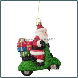 Kerstversiering Feestelijke feestartikelen Home Tuin Scène Lay-out Ornament Kleine Gift Hanger Santa op Motor Druppel Leveringen 2021 EV