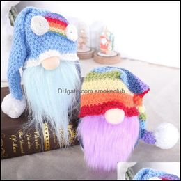 Decoraciones navideñas Suministros festivos para fiestas Hogar Jardín Arco iris Muñeca sin rostro Gnomo Gorro de punto Muñecas de peluche Regalo Decoración de escritorio para el hogar Dro