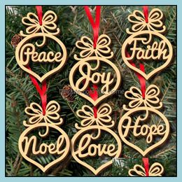 Kerstdecoraties feestelijke feestbenodigdheden Home Garden 6pcs/Lot Letter Wood Heart Bubble Patroon ornament Tree Festival Ornamenten Hangin