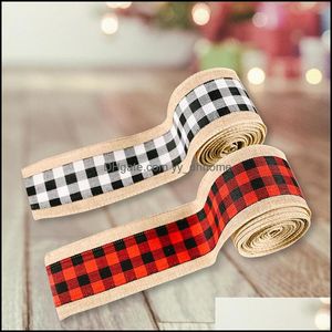 Kerstversiering Feestelijke feestartikelen Home Garden Fall Crafts Decoratie Bedrade Rand Linten Zwart Wit Buffels Plaid Lint voor DI